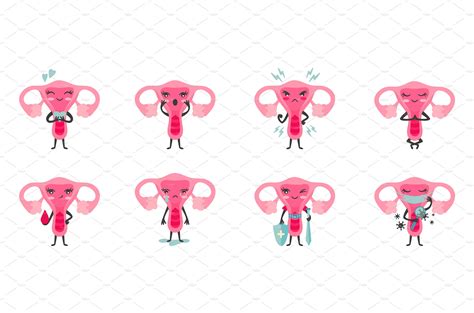 Cute Cartoon Uterus Characters Graphics ~ Creative Market