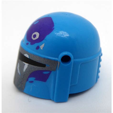 Lego Dark Azure Helmet With Sides Holes With Mandalorian Warrior Purple