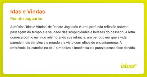 Idas E Vindas Letra - Significado da música IDAS E VINDAS (Renato Jaguarão) - LETRAS.MUS.BR