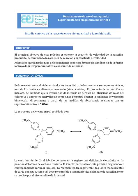 P Estudio Cin Tico De La Reacci N Entre Violeta Cristal Departamento