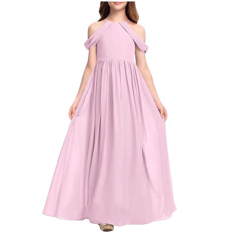 OGLCCG Girl's Chiffon Junior Bridesmaid Dresses Off Shoulder Floor
