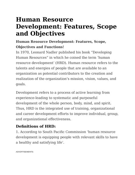 Human Resource Development Human Resource Development Features