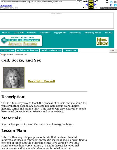 Cell Socks And Sex Lesson Plan For 7th 12th Grade Lesson Planet