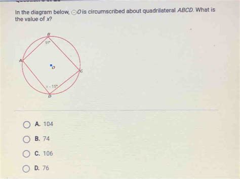 Solved In The Diagram Below Odot O Is Circumscribed About