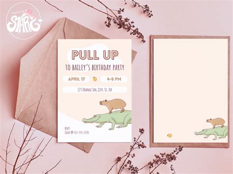 Cute Capybara Birthday Invitation Template Alligator Ride Pull Up