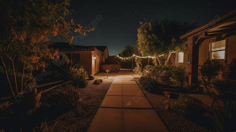 Fondo Patio Trasero Por La Noche Con Luces De Cadena Detrás Fondo ...