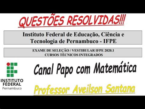 PROVA IFPE CURSO INTEGRADO 2020 YouTube