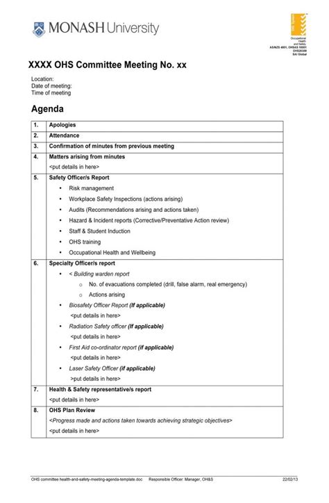 Health And Safety Meeting Agenda Template Pdf Pdf Format Regarding Top Safety Committee Meeting ...