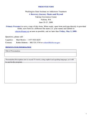 Fillable Online Casat Unr 2008 TX Institute Presenter Form Doc 4 H Fax