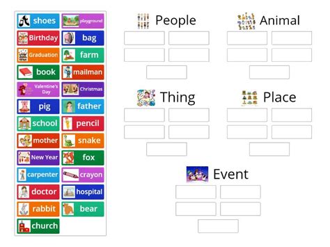 Sorting Nouns Ordenar Por Grupo