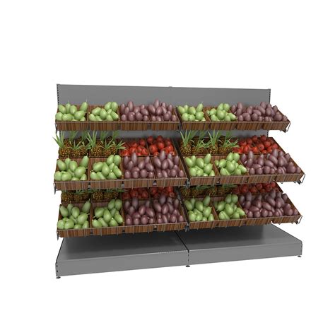 Wall Unit Metal Shelf For Fruit And Vegetable Display In Supermarket