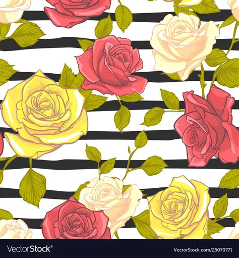 Flower Rose Seamless Pattern Floral Rose Seamless Vector Image