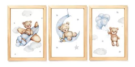 Quadro Decorativo Infantil Ursinho Urso Aquarela Aviador Parcelamento