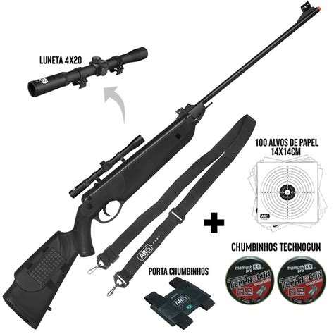 Melhor Carabina De Pressão 5.5 Para Caça - Carabina de Pressão Rossi Nova Dione 5.5 +Luneta 4x2 e Trilho 11mm ...