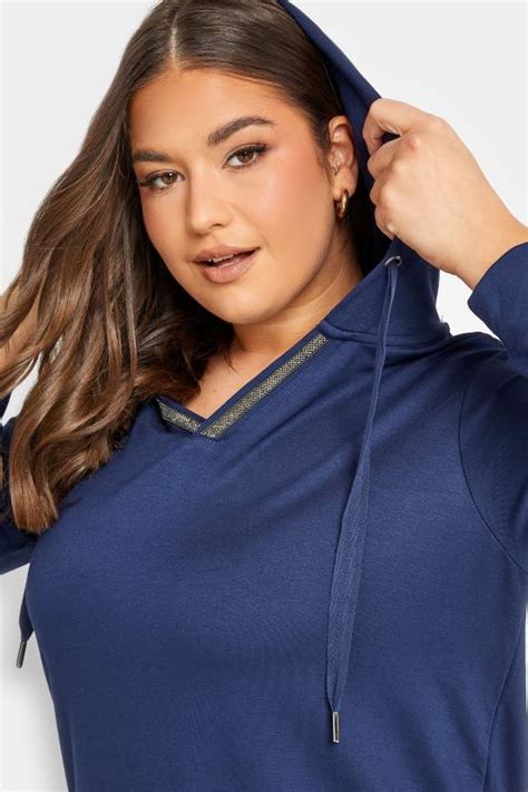 Curve Plus Size Navy Blue Hoodie Midi Dress Yours Clothing