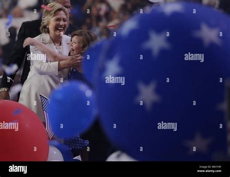 Democratic Nominee For President Hillary Clinton Reacts On Stage At The