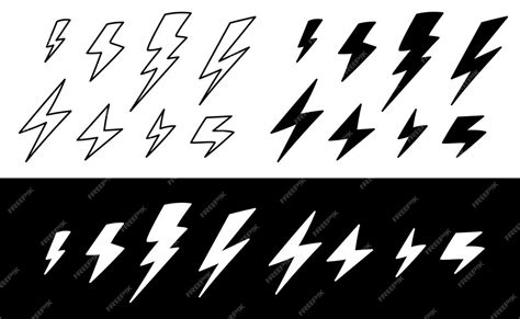 Premium Vector Lightning Doodle Set Hand Drawn Thunder Bolts Black Line Art Cartoon Style