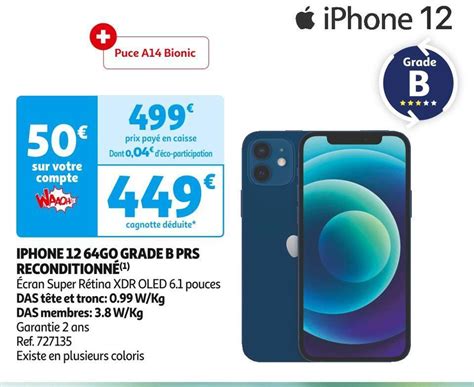 Promo Apple iphone 12 64go grade b prs reconditionné chez Auchan