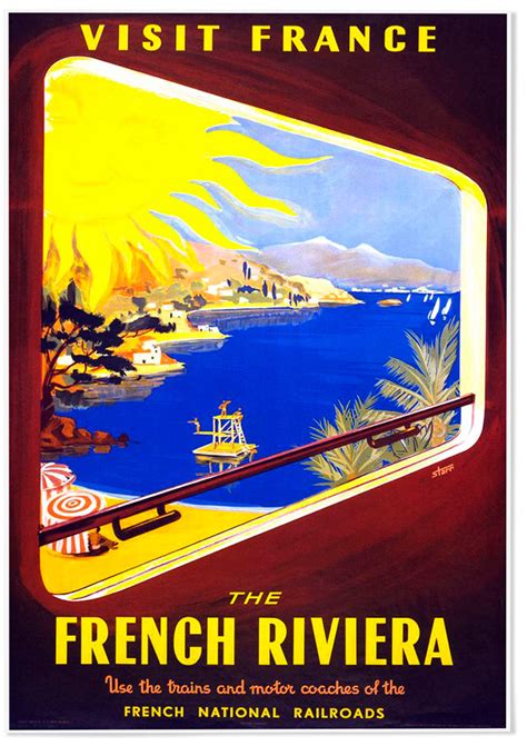 Vintage French Riviera Travel Poster Retro Style Travel Prints