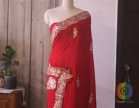 Red Pure Chinon Crepe Gota Patti Work Saree