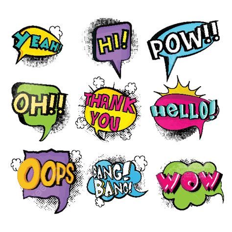 Colorful Comic Speech Bubbles Illustrations Hand Drawn Pop Art Colorful