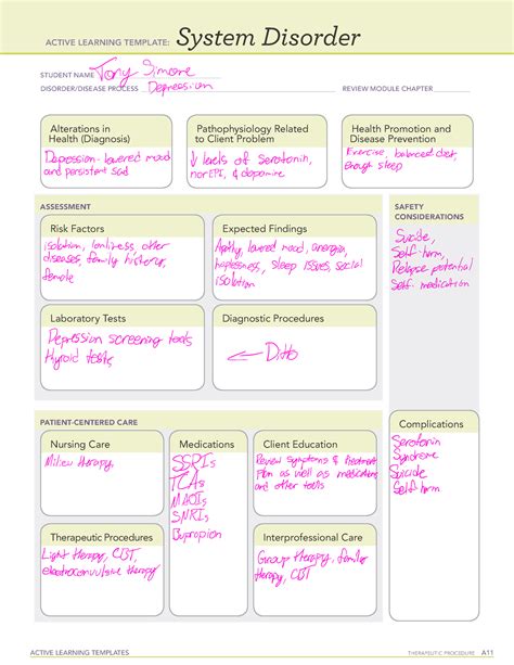 Depression Ati System Disorder Active Learning Template Outlining