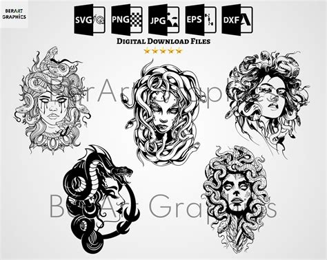 Medusa Svg Print File Medusa Svg Bundle Medusa Silhouette Etsy Canada