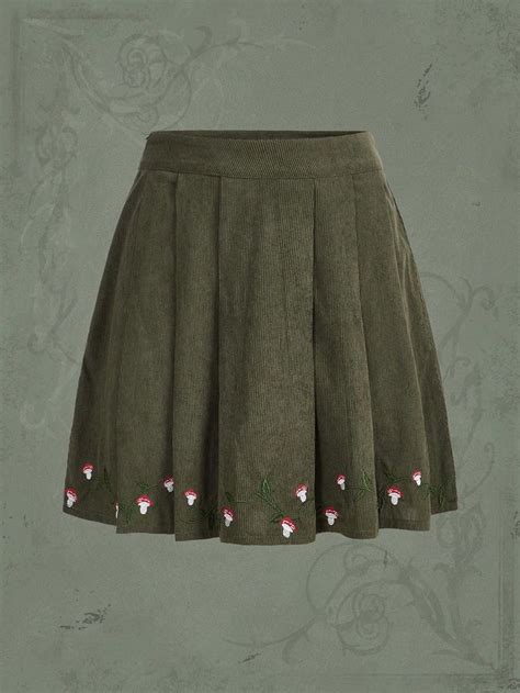 Fairycore Mushroom Embroidery Corduroy Pleated Skirti Discovered