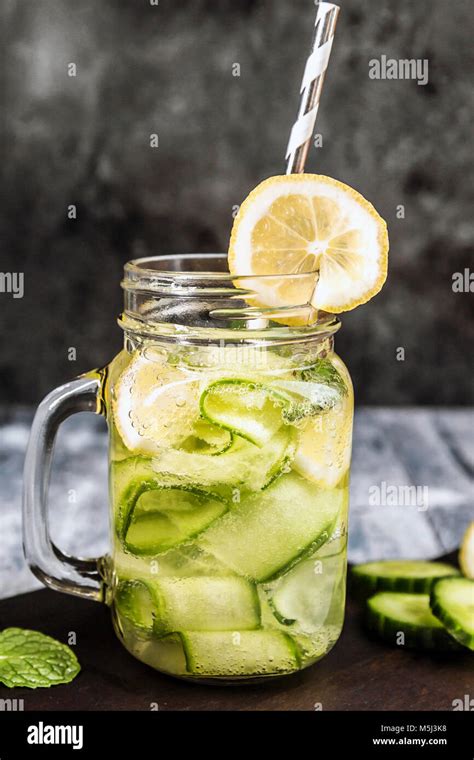 Detox Water Cucumber Water Lemon Mint In A Glass Stock Photo Alamy