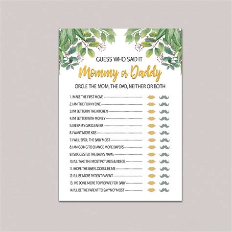 Daddy Games For Baby Shower Mommy Or Daddy Printable Baby Shower