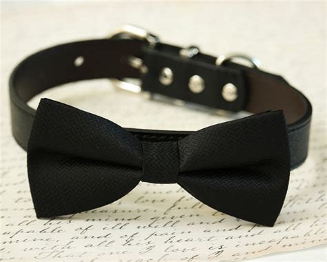 Black Dog Bow Tie Collar Leather Dog Collar Pet Wedding Accessory