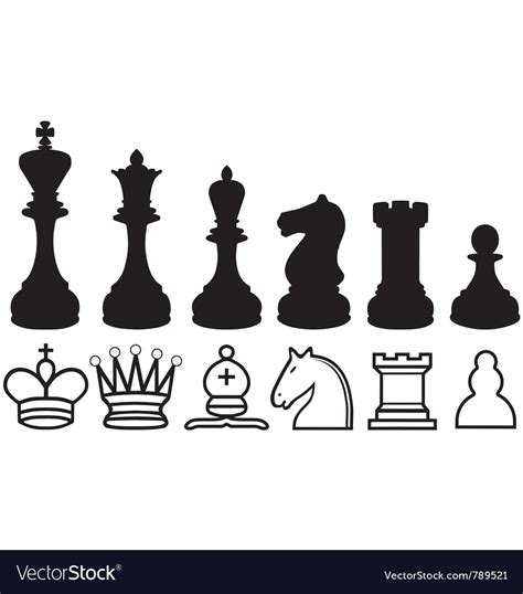 Chess piece silhouettes and symbols Royalty Free Vector