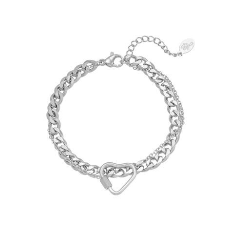 Chained Heart Armband Zilverkleurig Stainless Steel Dames