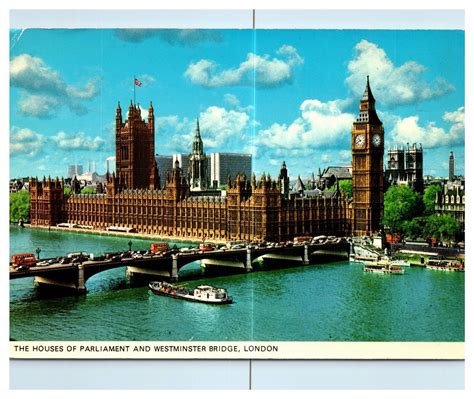 Westminster Bridge River Thames Big Ben Clock Tower Chrome Wob Postcard