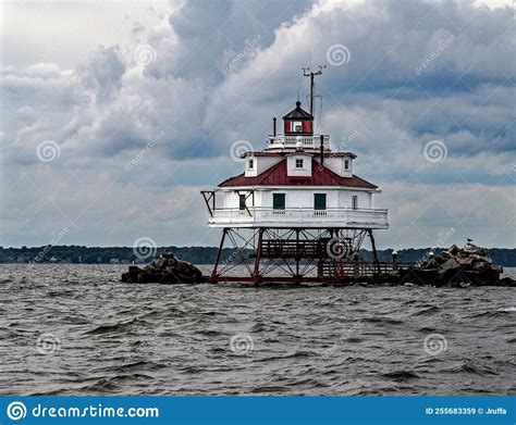 Closeup View Of The Thomas Point Shoal Lighthouse On The Chesapeake Bay