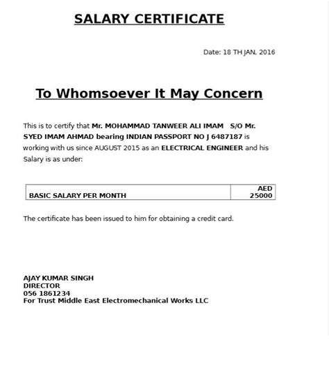 Free Salary Certificate Templates Free Word Templates