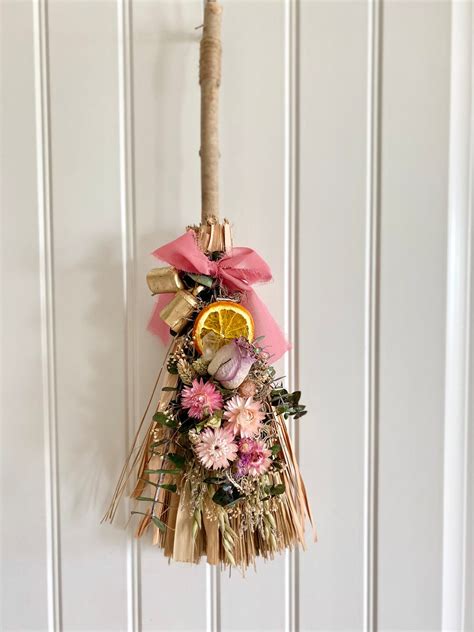 Dried Floral Besom Witch Broom Spring Ostara Besom Witch Bells