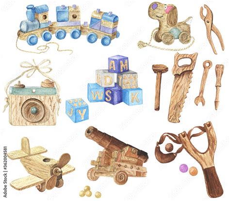 Watercolor Kids Toys Clipart Wooden Toys Clipart Baby Shower Diy