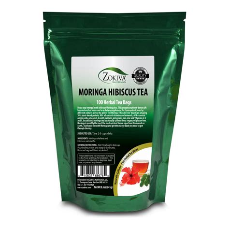 Zokiva Nutritionals Moringa Hibiscus Tea 100 Bags With Premium Organic Moringa