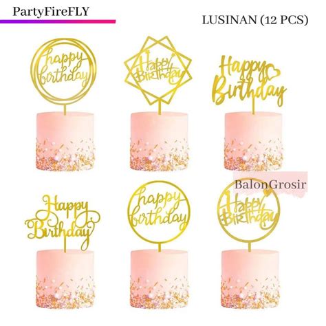 Jual Cake Topper Happy Birthday Gold Silver Topper Cake Dekorasi Kue