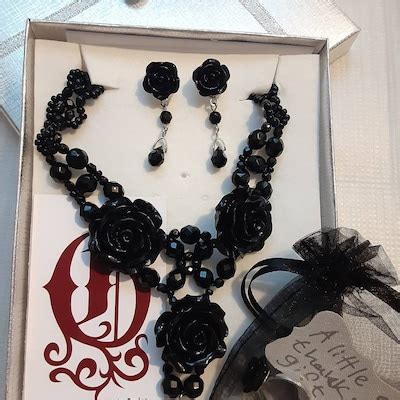 Gothic Black Rose Necklace, Gothic Wedding Jewelry, Black Rose Collier ...