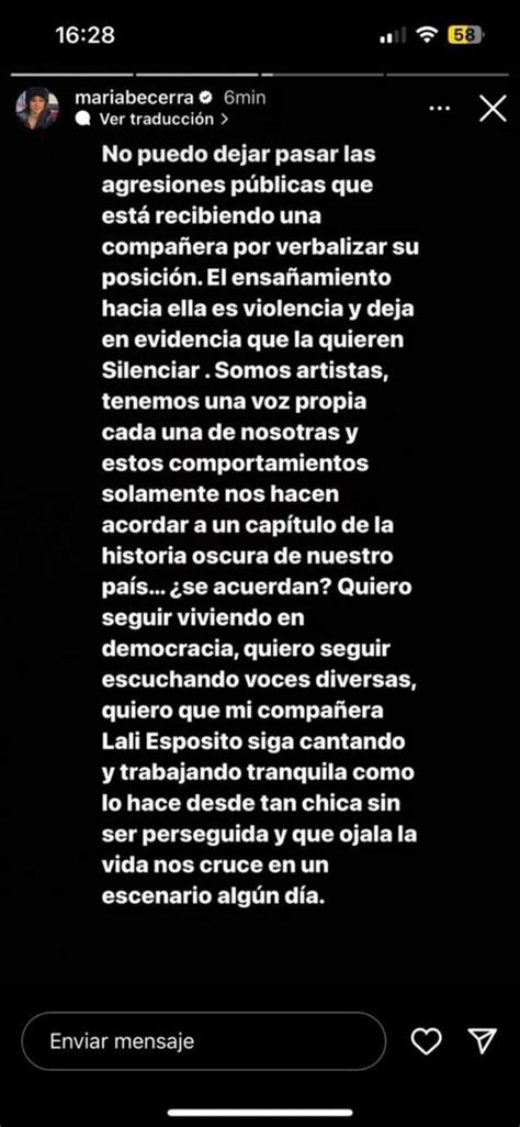 El Apoyo De Mar A Becerra A Lali Esp Sito Luego De Los Dichos De Javier