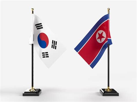 Renderização em 3d da bandeira da coreia do sul e da coreia do norte