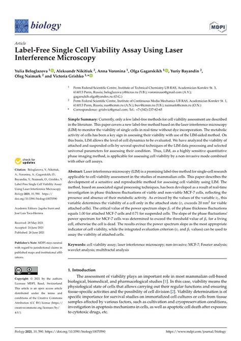 Label Free Single Cell Viability Assay Using Laser Interference Microscopy Docslib