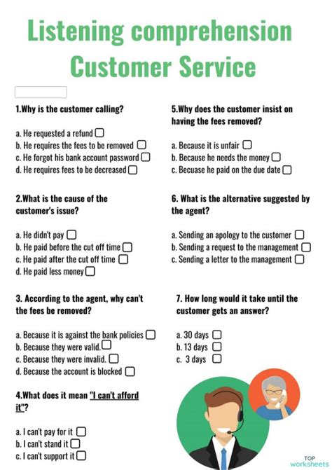 Customer Service Call Interactive Worksheet Topworksheets