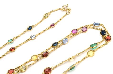 14k Yellow Gold Multi Color Stone Station Necklace Ebth