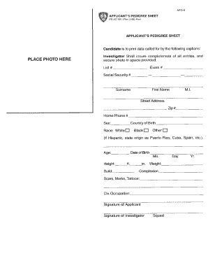 Nypd Apd 6 Applicant Pedigree Sheet Fill And Sign Printable Template