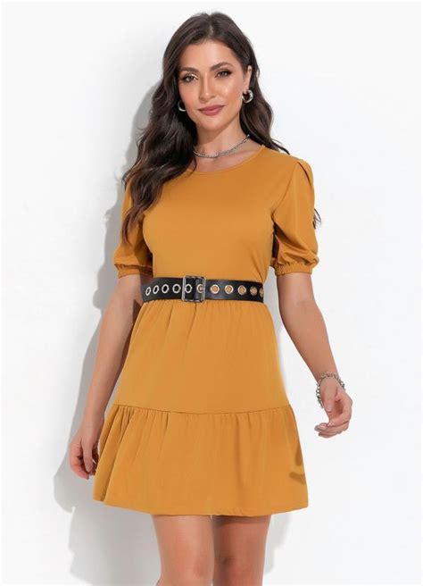 Vestido Mostarda Em Malha Moda Pop