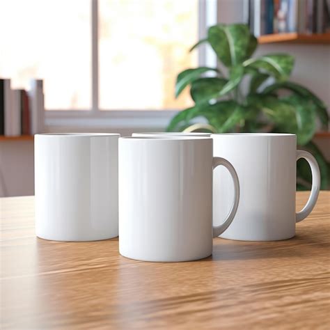 Premium Ai Image Three White Mugs Mockup