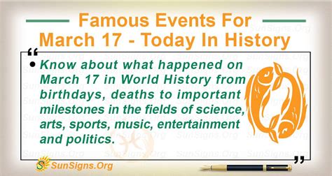 Famous Events For March 17 - Today In History - SunSigns.Org